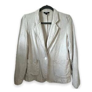 Womens Linen Blend Beige Blazer Countryside Preppy Textured Jacket Size 4